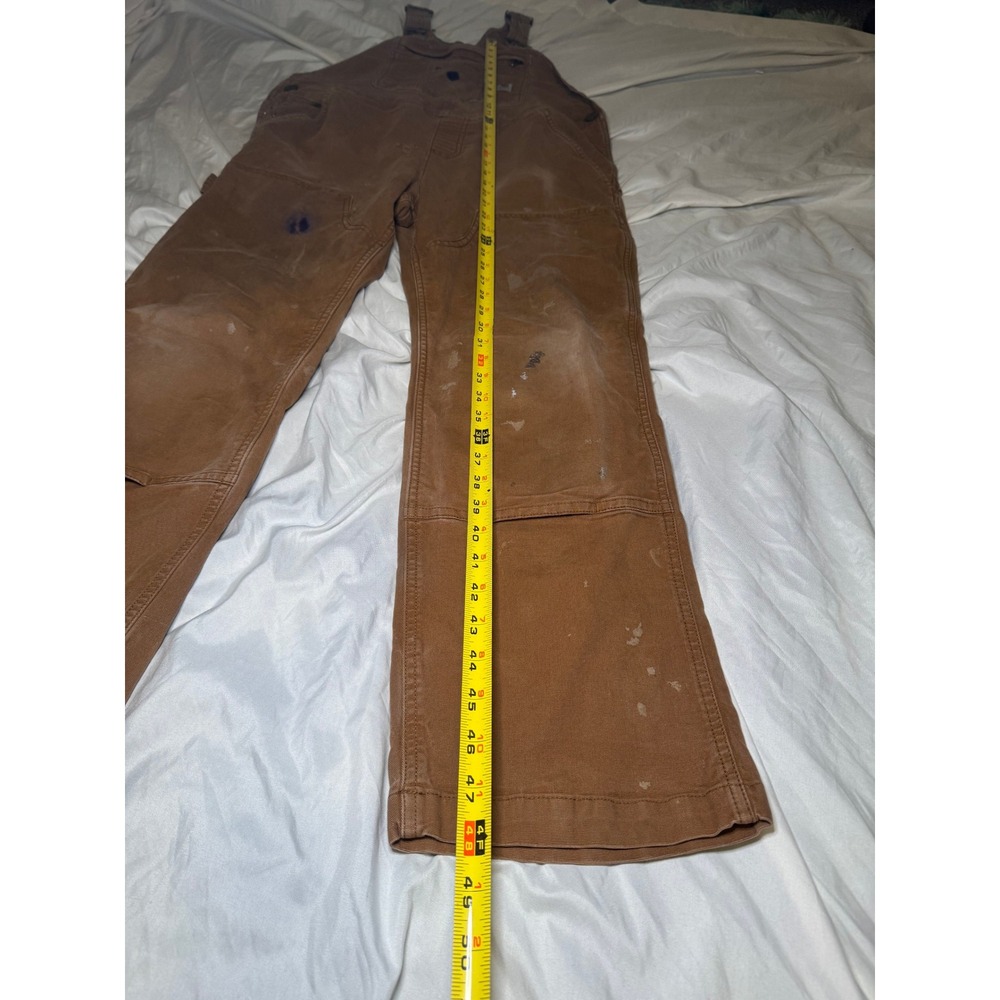 Carhartt Duck Bib Overalls Mens Medium Brown Distressed Workwear Streetwear - Picture 8 of 8